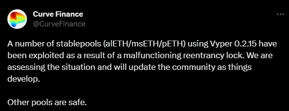 Curve Finance Vyper Exploit Re-entrancy statement
