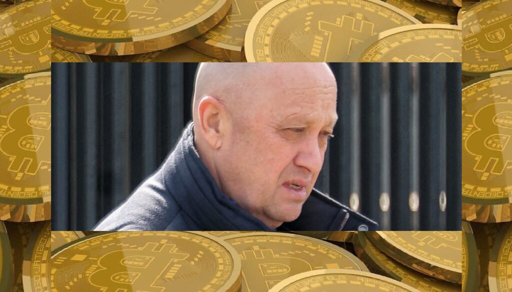 Yevgeny Prigozhin with a Bitcoin logo overlay