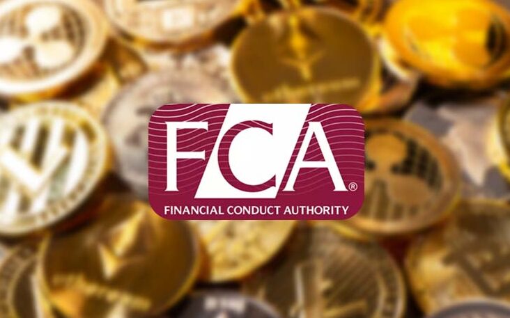 A warning sign with the FCA logo and text highlighting the alert against unauthorized crypto exchanges including Huobi and KuCoin.