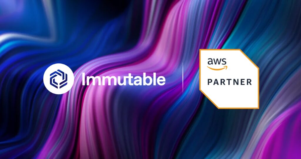 A conceptual image displaying the partnership between Immutable and AWS, symbolizing the fusion of web3 gaming and cloud computing