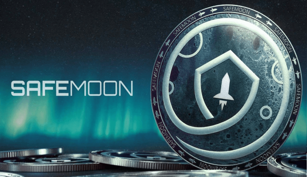 SEC logo with a gavel on SafeMoon token