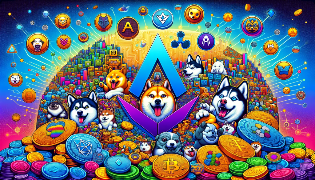 Illustration of the Avalanche Foundation's foray into meme coin investment, featuring Husky Avax and Coq Inu tokens