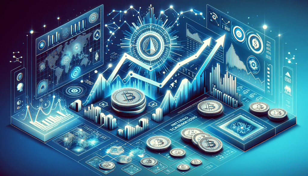 Illustration of Avalanche network with transaction graphs and digital token symbols