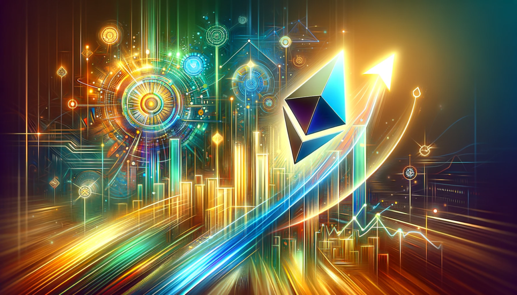 conceptual image representing Ethereum's growth and roadmap advancements with dynamic elements and optimistic colors.