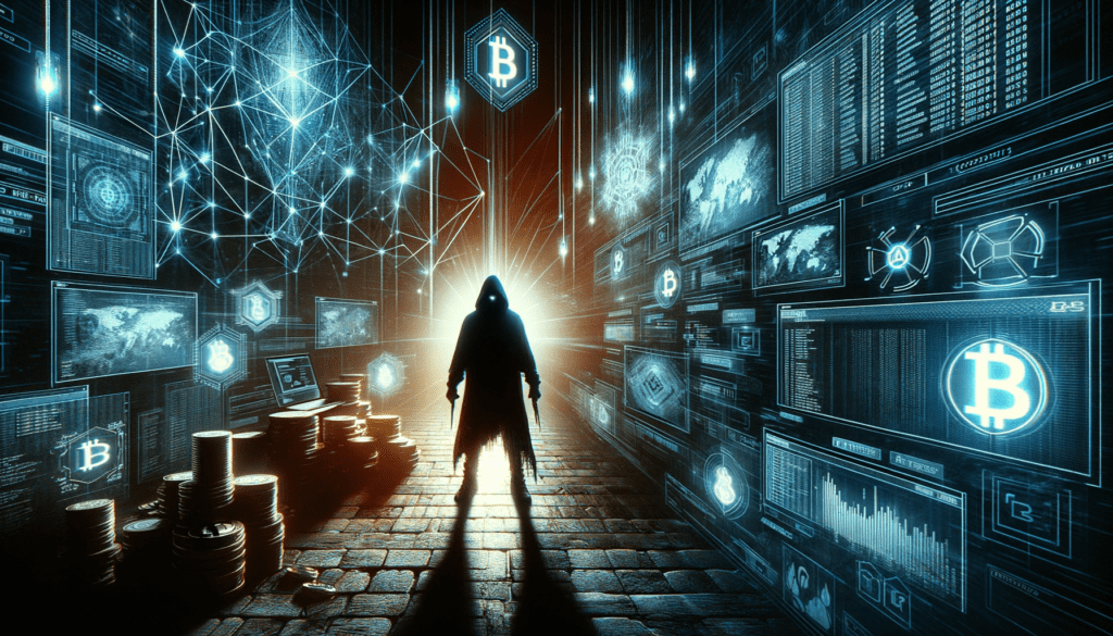 Image depicting a digital representation of a hacker making demands to a decentralized exchange, symbolizing the KyberSwap hacking incident.