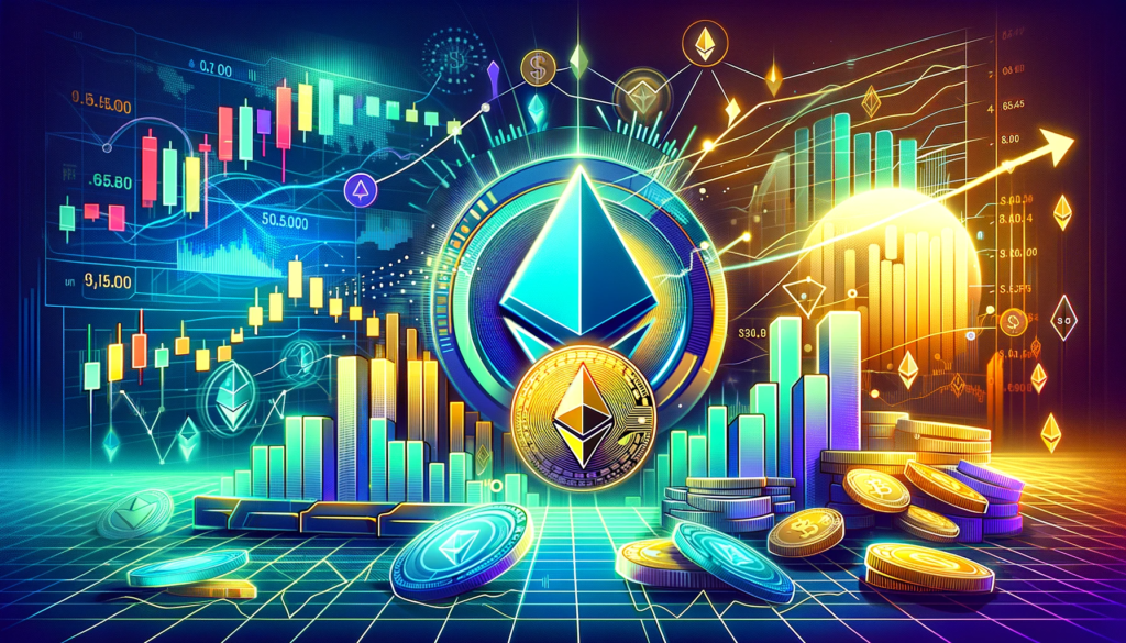 Illustration of Solana surpassing Ethereum in DEX volume and NFT sales with trading charts and NFT icons