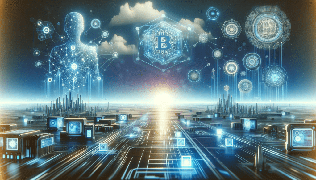 Graphic representation of AI and blockchain integration, symbolizing a16z's predictions for advancements in AI and decentralization