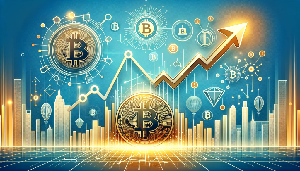 Visualization of Bitcoin ETF impact, featuring graphs, Bitcoin symbols, and financial institutions