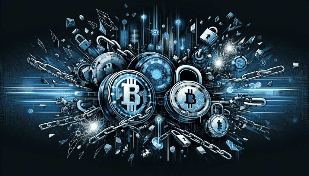 An illustration showcasing the theme of major cryptocurrency hacks and security breaches in 2023, highlighting the urgency in addressing cybersecurity in the digital currency landscape