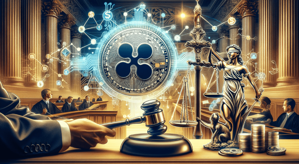 Gavel and XRP token symbolizing the SEC's lawsuit against Ripple Labs