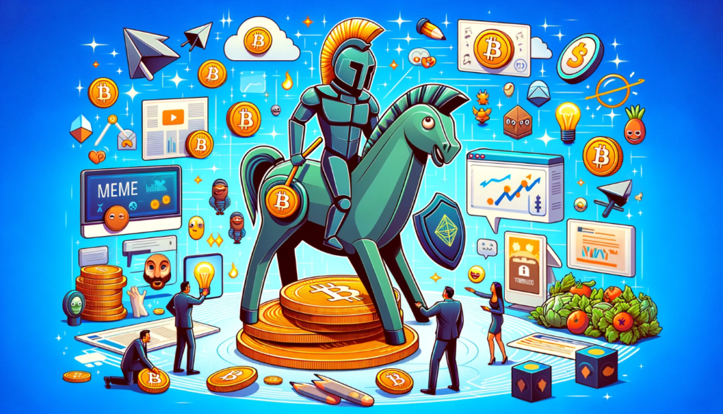 Illustration of various memecoins leading the charge in crypto adoption