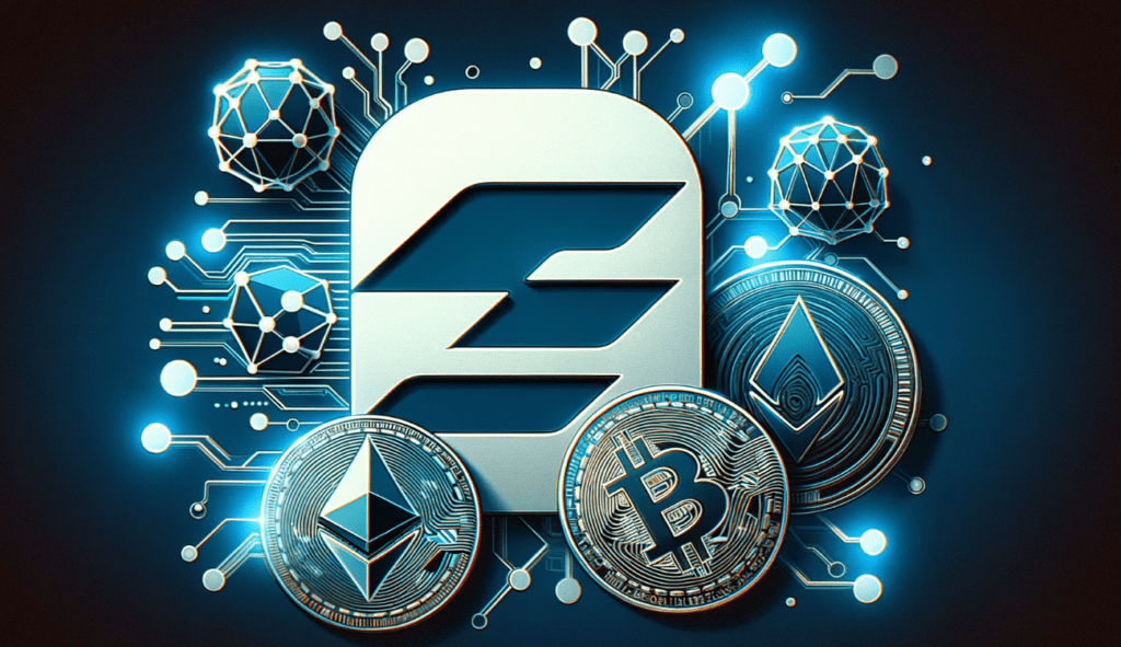 Digital illustration of Stripe's logo intertwined with symbols of Ethereum, Solana, and Polygon networks