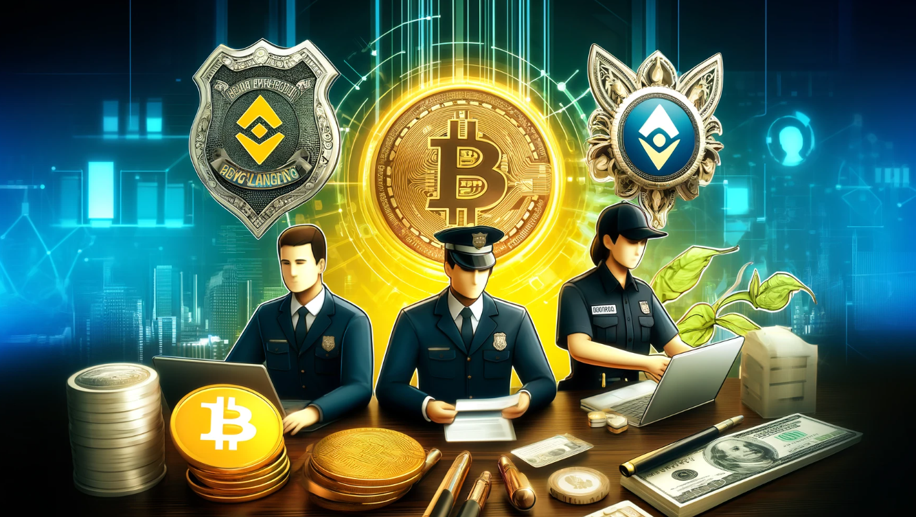 Law enforcement and Binance representatives collaborating to tackle a $6.2 million money laundering scheme involving cryptocurrencies in Taiwan.