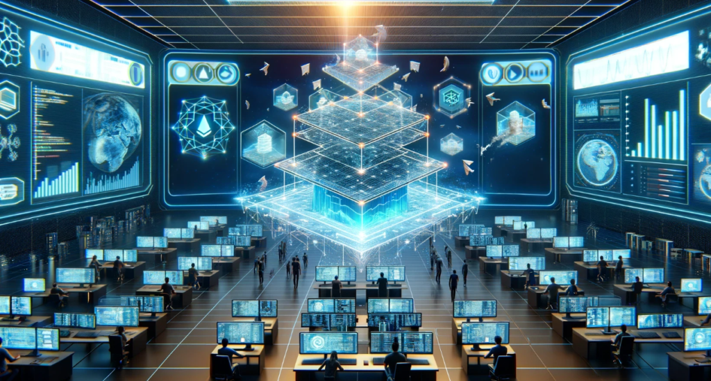 Digital scene depicting ENS Labs' migration to Layer 2 network for enhanced scalability and reduced fees