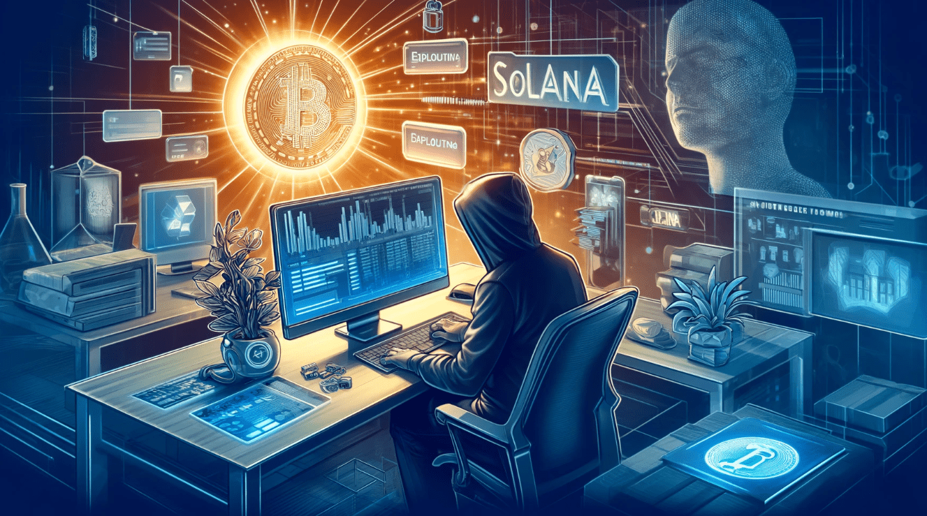 Illustration of a person exploiting blockchain technology on the Solana network