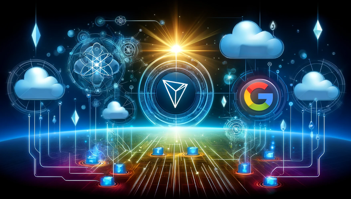 Visual representation of TRON DAO and Google Cloud partnership with enhanced Web3 elements