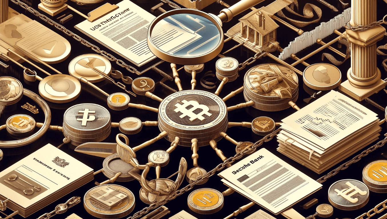 Image of a Tether coin with financial documents in the background, symbolizing scrutiny and regulation