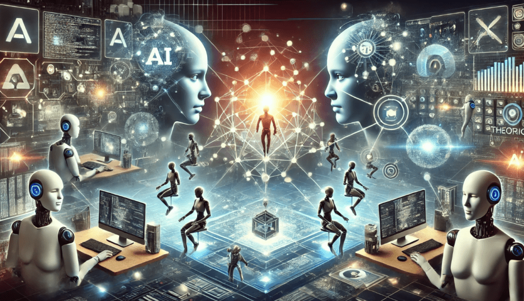 Illustration of AI agents working together in a decentralized network