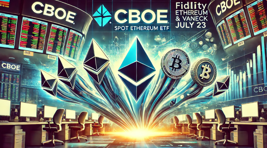 Cboe announces the listing of five spot Ethereum ETFs on July 23, including funds from Fidelity and VanEck