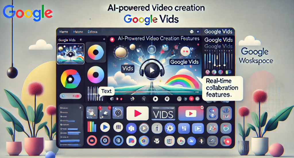 Google Vids interface showcasing AI-powered video creation features integrated with Google Workspace