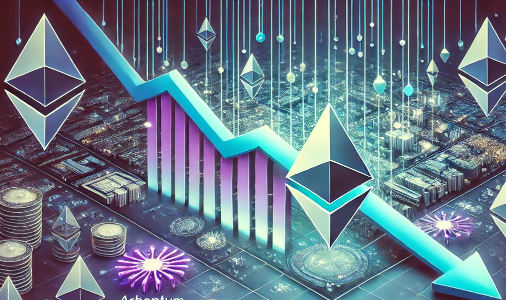 A graphical representation of Ethereum gas fees reaching historic lows, with Layer 2 networks contributing to the decline