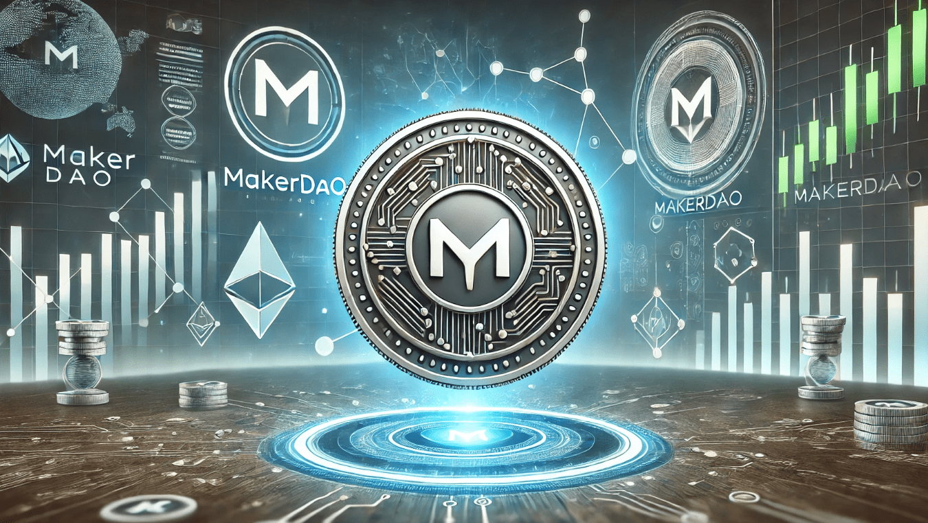 Grayscale logo alongside the MakerDAO logo with a digital coin representing the MKR token