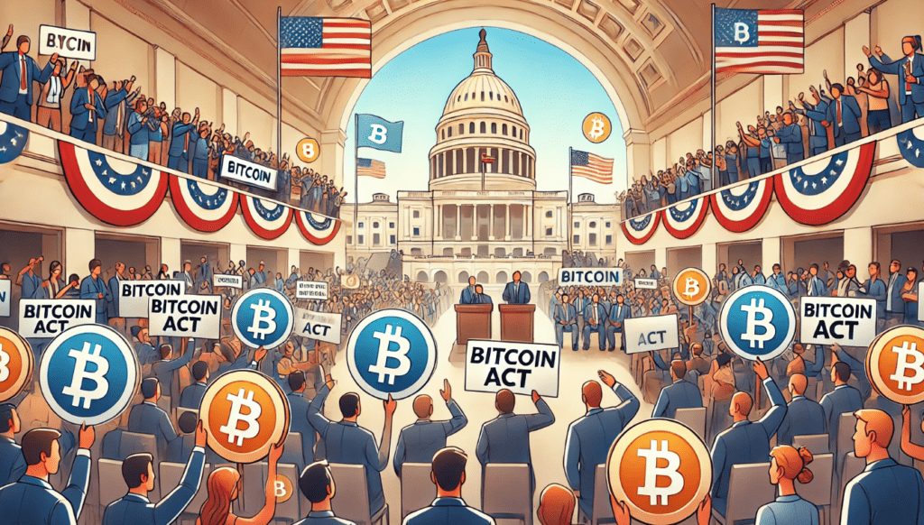 U.S. Capitol building with Bitcoin symbols overlay